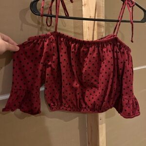 Forever 21 Burgundy Polka Dot Crop Top